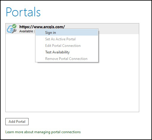 The Sign in button to sign in to the licensing portal in the Portals tab