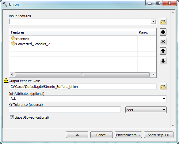 Select the channel feature and the rectangle feature as inputs and run the tool