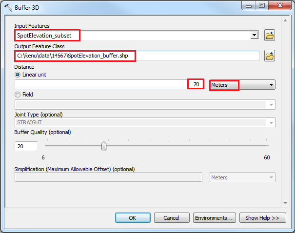 The Buffer 3D tool dialog box.