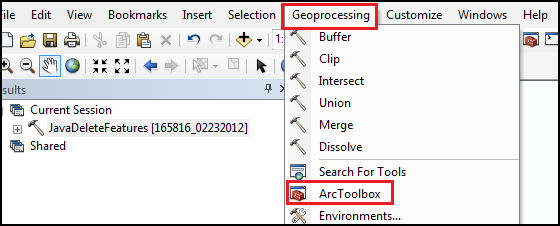 The Geoprocessing menu in ArcMap main menu.