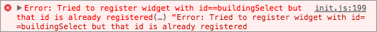 Image of the error message in Javascript API
