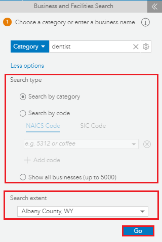 Search type and Search extent and Go option