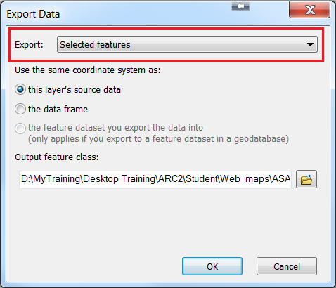 The image of the Export Data dialog box.