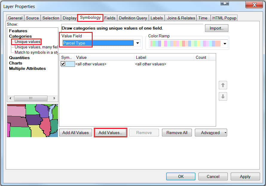 An image showing the symbology configuration in the Layer Properties dialog box.