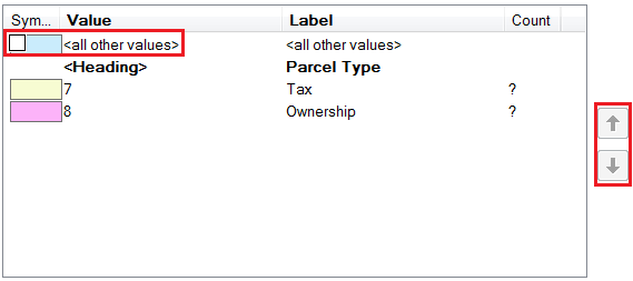 An image showing the newly added parcel type 7 and 8 in the symbology table.