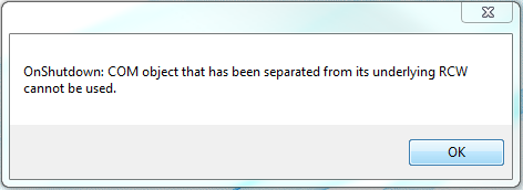Image of error message when closing ArcMap.