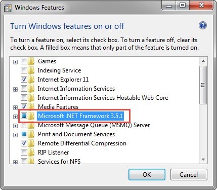 The Microsoft .NET Framework check box