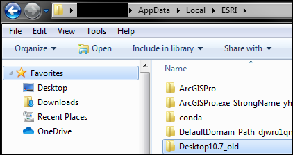 Image of the Desktop 10.x folder in the Local Profile of the AppData folder
