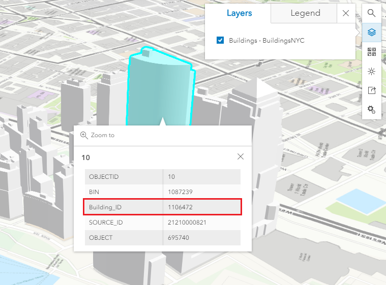 An image of an ArcGIS Online web scene displaying a pop-up with the edited field alias name.