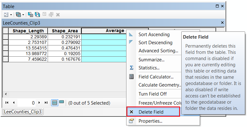 The image of deleting a duplicate field in the attribute table.