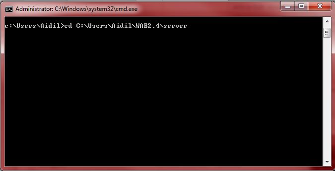 Picture of changing the directory of Windows Command Prompt to server directory