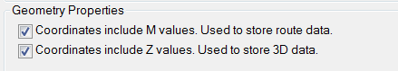 An image of M and Z values enabled for the new feature class.