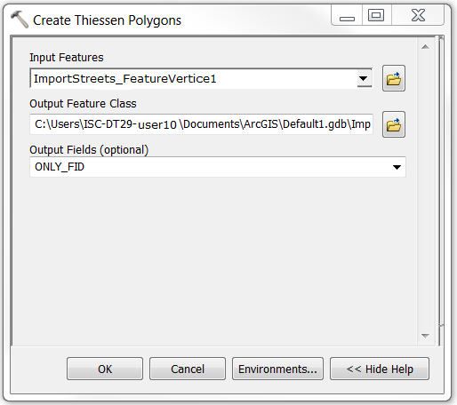 An image of the Create Thiessen Polygons dialog box.
