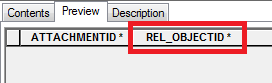 Screenshot of an attachment table with the REL_OBJECTID field highlighted
