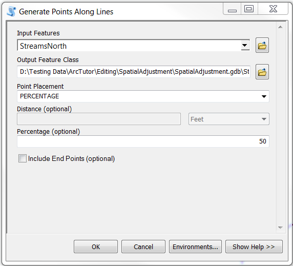 The Generate Points Along Lines dialog box.