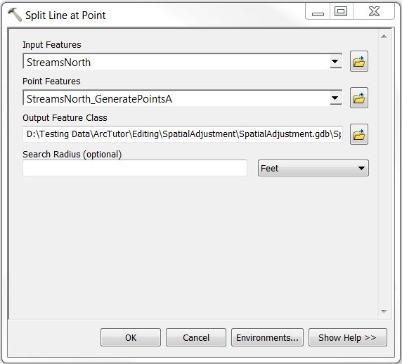 The Split Line at Point dialog box