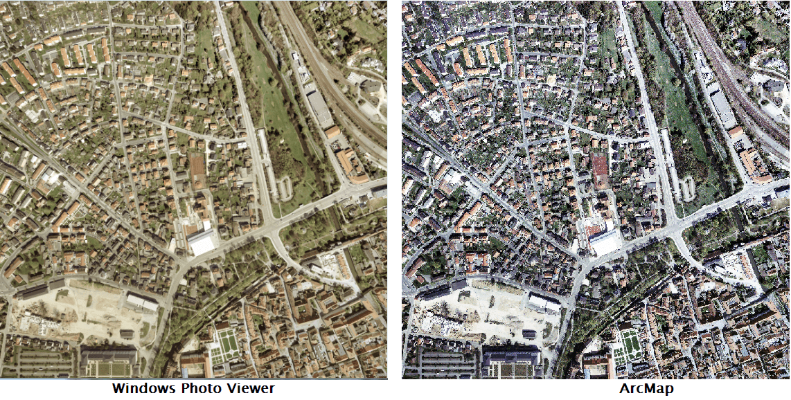 Comparison between the raster image viewed in Windows Photo Viewer and ArcMap.