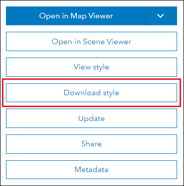 An image of the actions button in the vector tile layer item details page containing the Download style button.