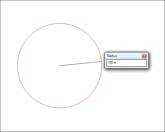 An image of the step to create a circle by entering the radius value and its unit abbreviation.