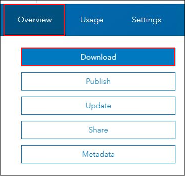 The shapefile layer's item details page displaying the Download option on the Overview tab.