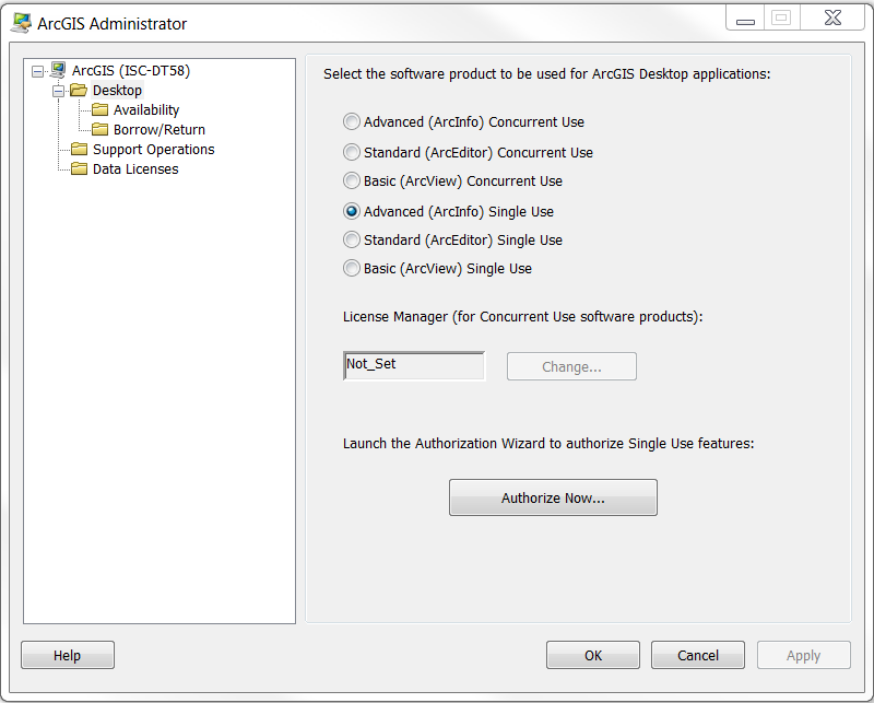 An image of selecting the software product in ArcGIS Administrator.