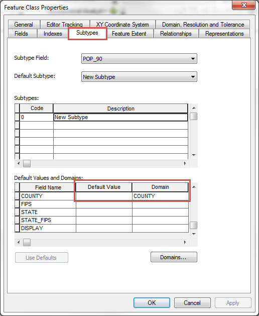 Delete values in the Default Value field, select a domain in the Domain field.