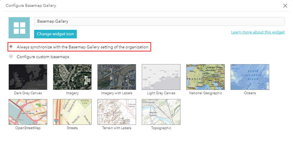 Checking the Always synchronize with the Basemap Gallery setting of the organization check box.