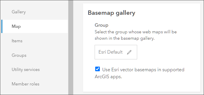 Check the Use Esri vector basemaps in supported ArcGIS apps check box.