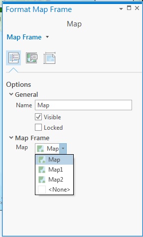 Selecting the correct map frame in the Format Map Frame pane