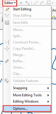 Editor drop-down arrow and Options