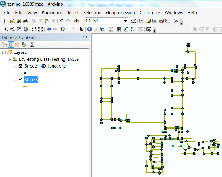 An image of a network dataset in ArcMap.
