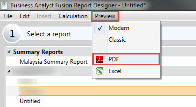 Preview tab and PDF option