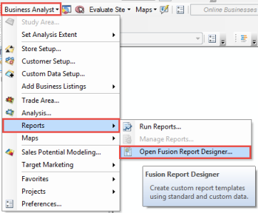 The picture shows the business analyst drop-down menu