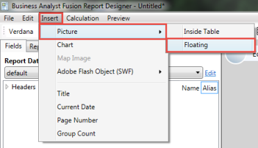 The picture shows how to insert a new image to the report
