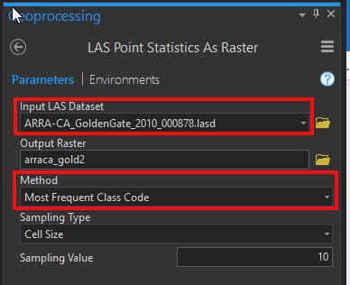 Inputs for the LAS Point Statistics As Raster tool