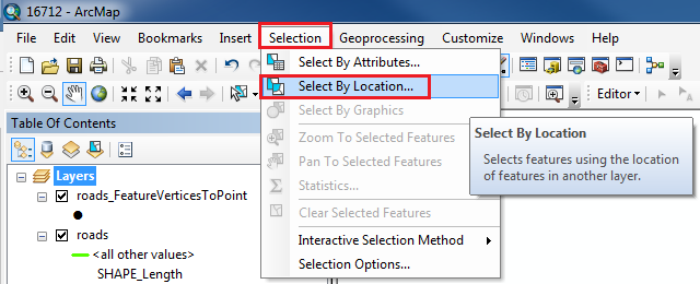 An image of the Select By Location tool in the Selection menu.