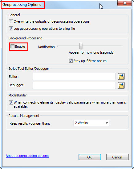 An image of the Geoprocessing Options dialog box.
