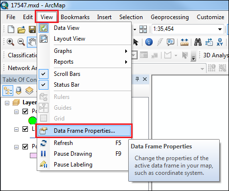 Open the Data Frame Properties dialog box.