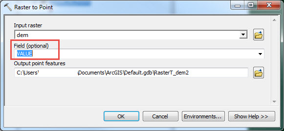 Image of the Raster to Point tool dialog