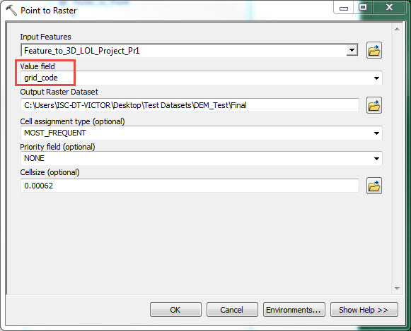 Image of the Point to Raster tool dialog window