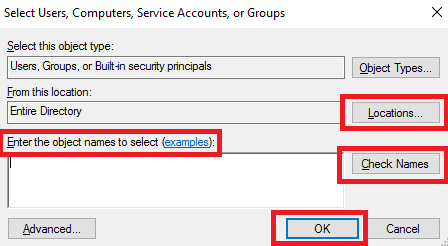 Image of the Select Users, Computers, Service Accounts, or Groups window