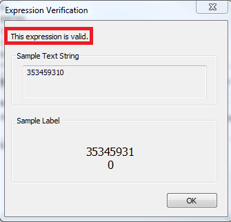 Screenshot of Expression Verification with the expression as valid highlighted.