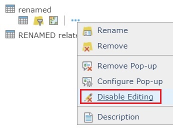 Image of the Disable Editing button in ArcGIS Online