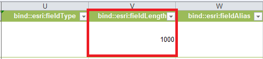 Screenshot of the bind::esri:fieldLength column with a value