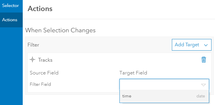 Selecting the date field from the Filter Field drop-down list in the Actions tab