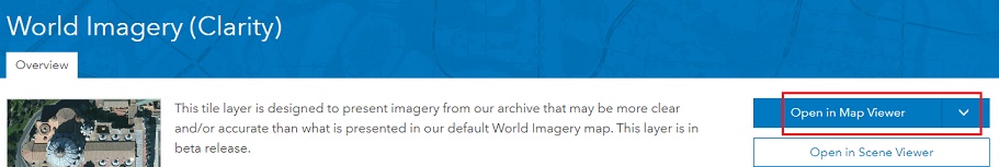 The image of the World Imagery(Clarity) tile layer