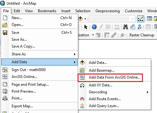 Image of Add Data from ArcGIS Online command in ArcMap