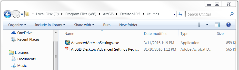 An image of navigating to AdvancedArcMapSettings.exe.
