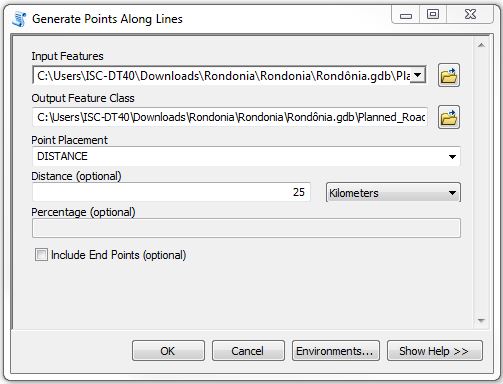 Generate Points Along Lines dialog box.