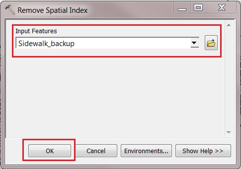 Image of the Remove Spatial Index Window